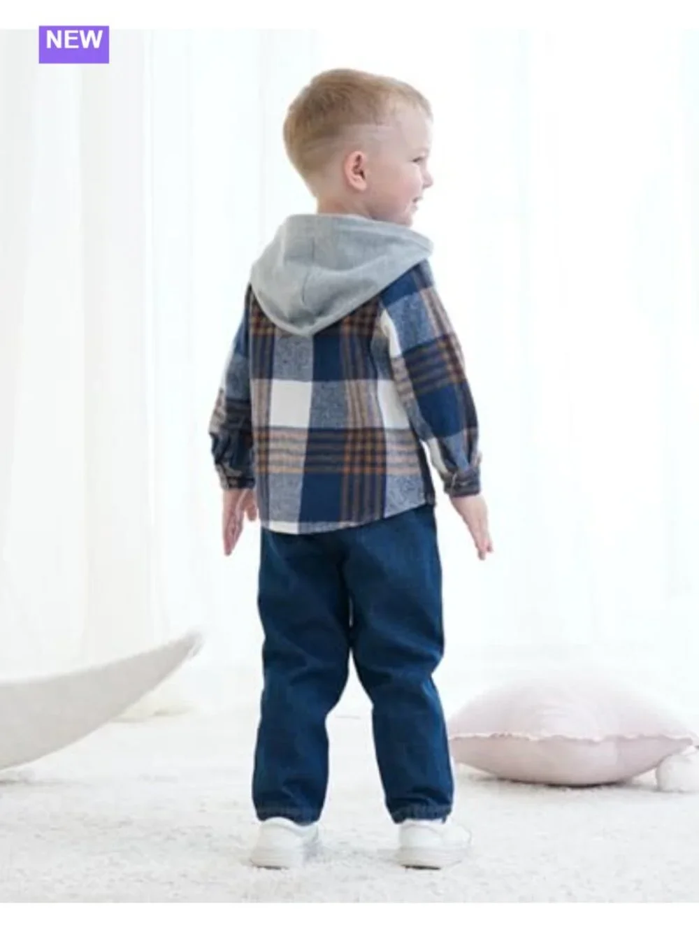 Baby Boy Plaid Hoodie & Denim Jeans Outfit Set